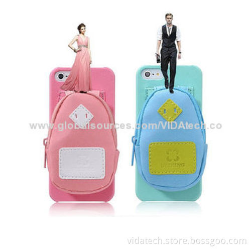 Leather skin case for iPhone 5 w/purse for key battery spare part free manufacture, OEM/ODM service